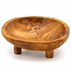 Bol pentru fructe din lemn de tec, 30 × 23 × 10 cm, natural