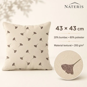 Față de pernă decorativă 43x43 cm cu frunze ginkgo, bej - Img 2