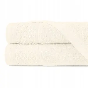 Set 2 Prosoape Baie Solano, 70x140 cm, Bordură Decorativă, Ecru