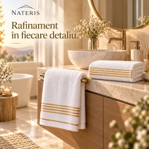 Set 2 Prosoape Față și Mâini Nateris Tiwano, bumbac, 50x90 cm, 500 g/m², alb - Img 5