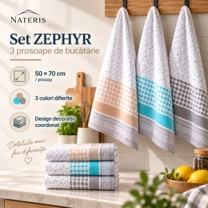 Set 3 prosoape bucătărie Nateris ZEPHYR, 50×70 cm, Multicolor - Img 2