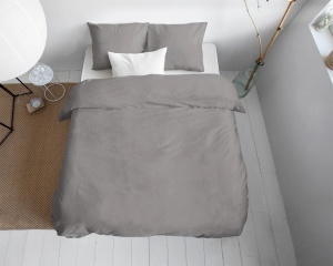 Set lenjerie de pat, 200x200/220 cm, 2 fețe de pernă 60x70 cm, 100% bumbac satinat T210, anti-alergic, închidere cu capse, design uni premium gri - Img 4
