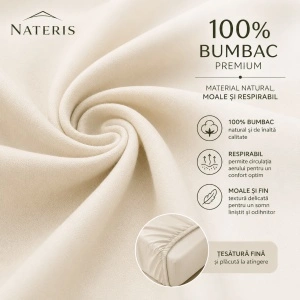Cearșaf cu elastic 180x200 cm, 100% bumbac, colț 30 cm, antialergic, crem - Img 4