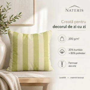 Față de pernă decorativă model cu dungi, 43x43 cm, verde/crem - Img 3