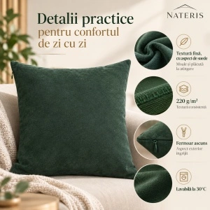 Față de pernă decorativă, poliester, 40 × 40 cm, verde - Img 3