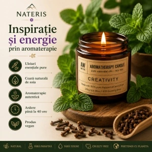 Lumânare aromaterapie Creativitate, ceară de soia, mentă și cuișoare, 200 g, ardere până la 40 ore - Img 4