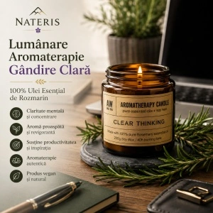Lumânare aromaterapie Gândire Clară, ceară de soia, rozmarin, 200 g, ardere până la 40 ore - Img 2