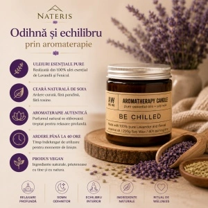 Lumânare aromaterapie Odihnă, ceară de soia, lavandă și fenicul, 200 g, ardere până la 40 ore - Img 4