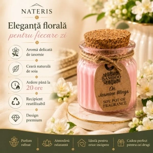 Lumânare parfumată Iasomie, ceară naturală de soia, 120 g, ardere până la 20 ore - Img 4
