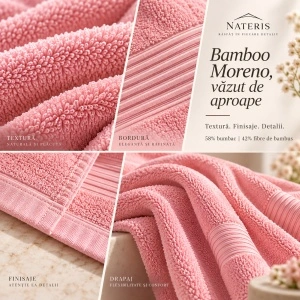 Set 2 prosoape baie Nateris Bamboo Moreno, 70x140 cm, bumbac 500 g/m², roz - Img 6