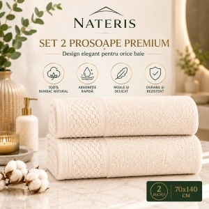 Set 2 prosoape baie Solano, 100% bumbac, 70x140 cm, 450 GSM, OEKO-TEX, crem - Img 6
