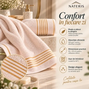 Set 2 Prosoape Față și Mâini Nateris Tiwano, bumbac, 500 g/m², 50x90 cm, crem - Img 5
