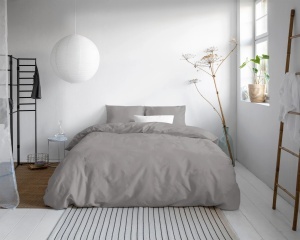 Set lenjerie de pat, 200x200/220 cm, 2 fețe de pernă 60x70 cm, 100% bumbac satinat T210, anti-alergic, închidere cu capse, design uni premium gri