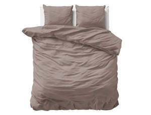 Set lenjerie de pat, 240x220 cm, 2 fețe de pernă 60x70 cm, 100% bumbac satinat, anti-alergic, închidere cu capse, bej