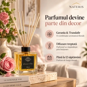 Difuzor parfum Geraniu & Trandafir cu bețișoare, 200 ml - Img 5