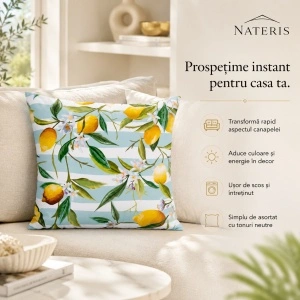 Față de pernă decorativă Nateris, 43x43 cm, lămâi, alb/albastru - Img 4