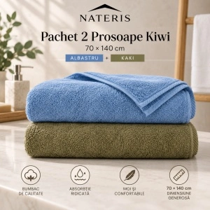 Pachet 2 Prosoape Kiwi 70×140 cm – Albastru + Kaki