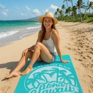Prosop de plajă 100x160 cm, bumbac egiptean, Aloha, turcoaz