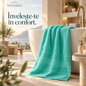 Set 2 prosoape baie Nateris Bamboo Moreno, 70x140 cm, 500 g/m², turcoaz - Img 5