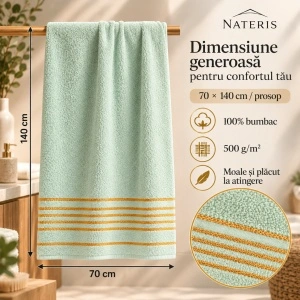 Set 2 prosoape baie Nateris Tiwano, bumbac, 70x140 cm, verde mentă - Img 2