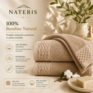 Set 2 prosoape baie Solano, 100% bumbac, 70x140 cm, 450 GSM, bej - Img 3