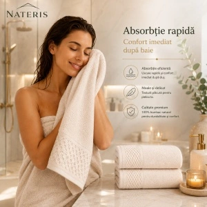 Set 2 prosoape baie Solano, 100% bumbac, 70x140 cm, 450 GSM, OEKO-TEX, crem - Img 4