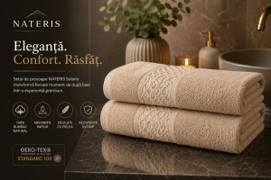 Set 2 prosoape baie Solano, 100% bumbac, 70x140 cm, 450 GSM, OEKO-TEX, cappuccino - Img 2