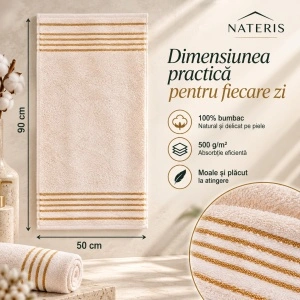 Set 2 Prosoape Față și Mâini Nateris Tiwano, bumbac, 500 g/m², 50x90 cm, crem - Img 2