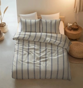 Set lenjerie de pat 200x220 cm, 100% bumbac, 3 piese, respirabilă, închidere cu capse, bej - Img 2