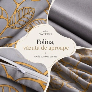 Set lenjerie pat Nateris satin 100% bumbac 220x200 cm, 3 piese, gri - Img 6