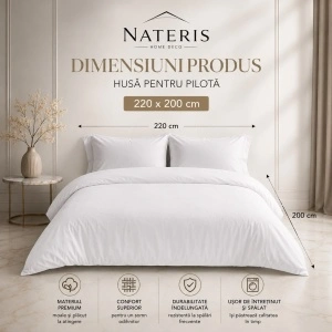 Husă pilotă 200x220 cm, bumbac 60%, 140 GSM, alb, închidere cu clapetă - Img 4