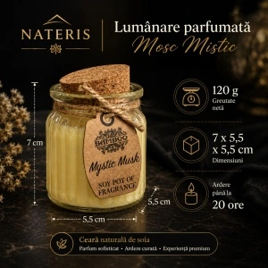 Lumânare parfumată Mosc Mistic, ceară naturală de soia, 120 g, ardere până la 20 ore - Img 3