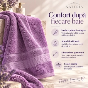 Set 2 prosoape baie Nateris Bamboo Moreno, 70x140 cm, 500 g/m², lavandă - Img 4