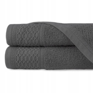 Set 2 prosoape baie Solano, 100% bumbac natural, 70x140 cm, absorbție rapidă, uscare eficientă, confort premium, delicate cu pielea, design elegant cu bordură decorativă, rezistente în timp, gri antracit