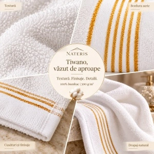 Set 2 Prosoape Față și Mâini Nateris Tiwano, bumbac, 50x90 cm, 500 g/m², alb - Img 6