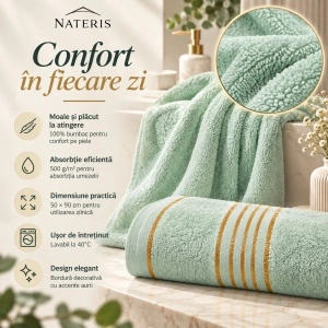 Set 2 Prosoape Față și Mâini Nateris Tiwano, bumbac, 50x90 cm, verde mentă - Img 4