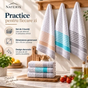 Set 3 prosoape bucătărie Nateris ZEPHYR, 50×70 cm, Multicolor - Img 3