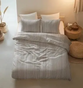 Set lenjerie de pat 240x220 cm, 100% bumbac, 3 piese, închidere cu capse, taupe - Img 4