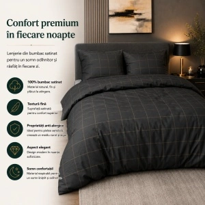 Set lenjerie de pat Dream Satin 240x220 cm, bumbac satinat, 3 piese, gri antracit - Img 2