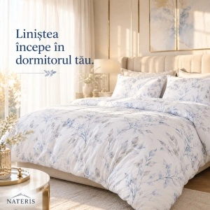 Set lenjerie Nateris Azura, 100% bumbac, 220x200 cm, 3 piese, albastru - Img 5