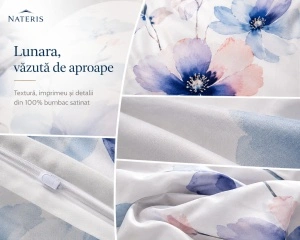 Set lenjerie pat Nateris Lunara, bumbac satinat, 220x200 cm, 3 piese, alb - Img 6