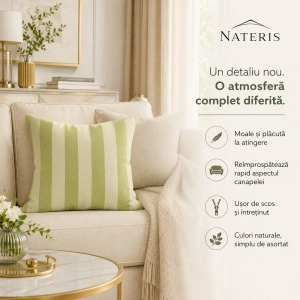 Față de pernă decorativă model cu dungi, 43x43 cm, verde/crem - Img 4