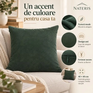 Față de pernă decorativă, poliester, 40 × 40 cm, verde - Img 4