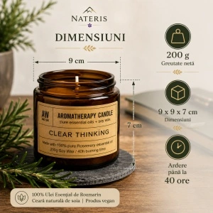 Lumânare aromaterapie Gândire Clară, ceară de soia, rozmarin, 200 g, ardere până la 40 ore - Img 3