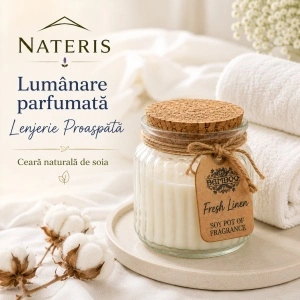Lumânare parfumată Lenjerie Proaspătă, ceară naturală de soia, 120 g, ardere până la 20 ore - Img 2