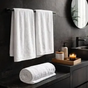 Prosop de baie 70x140 cm, 100% bumbac, 400 GSM, alb, OEKO-TEX® - Img 5