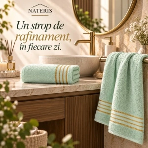 Set 2 prosoape baie Nateris Tiwano, bumbac, 70x140 cm, verde mentă - Img 6