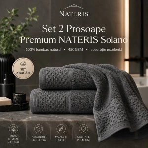 Set 2 prosoape baie Solano, 100% bumbac, 70x140 cm, 450 GSM, gri antracit - Img 2