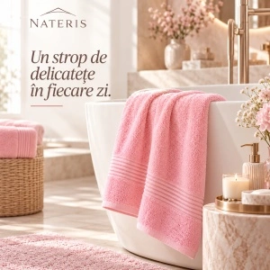 Set 2 Prosoape Față și Mâini Nateris Bamboo Moreno, 50x90 cm, bumbac 500 g/m², Roz - Img 5