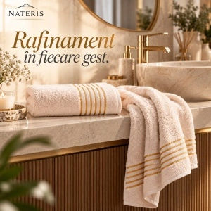 Set 2 Prosoape Față și Mâini Nateris Tiwano, bumbac, 500 g/m², 50x90 cm, crem - Img 6
